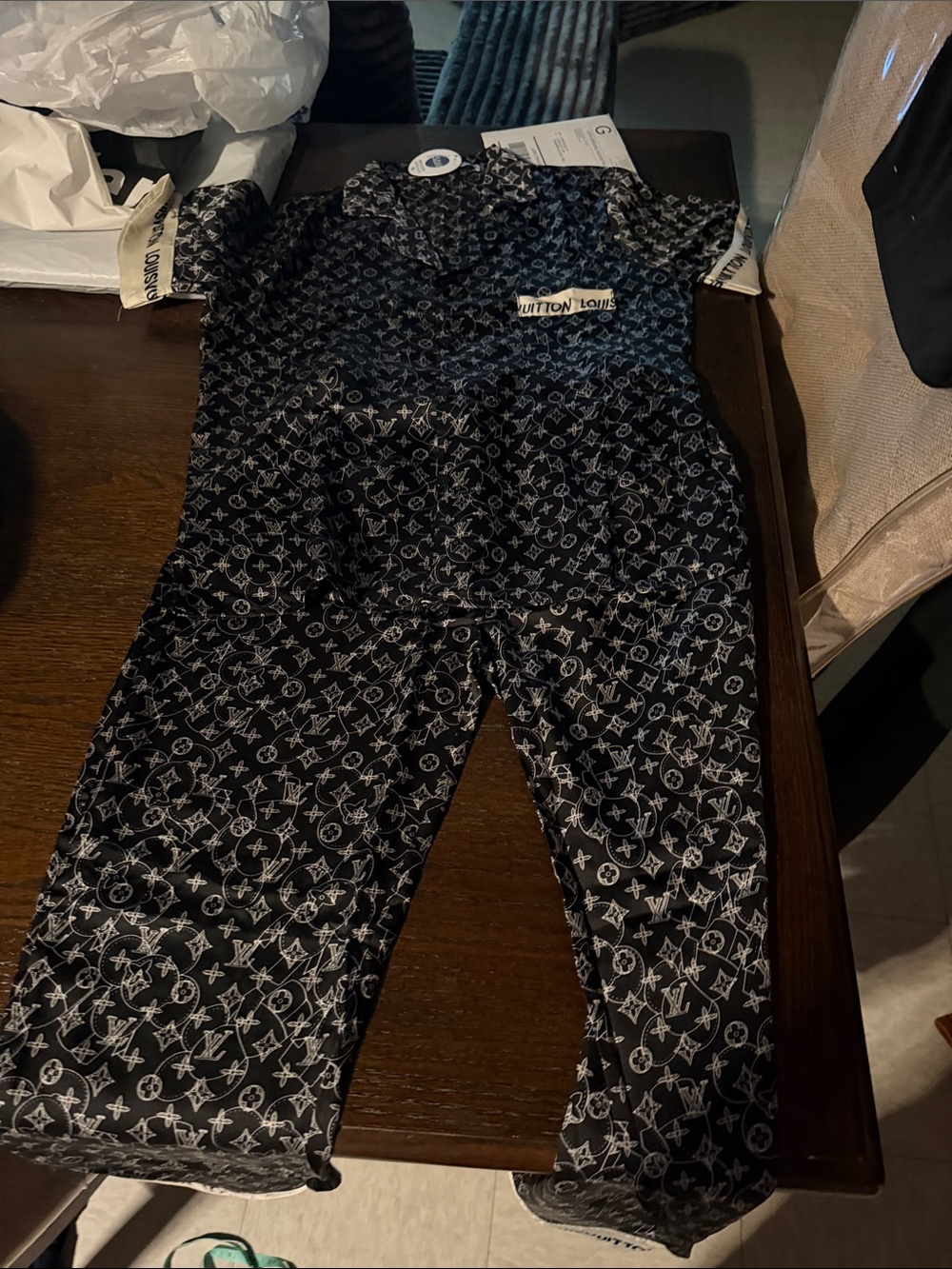 Louis Vuitton Black and White Monogram Short Sleeve Shirt